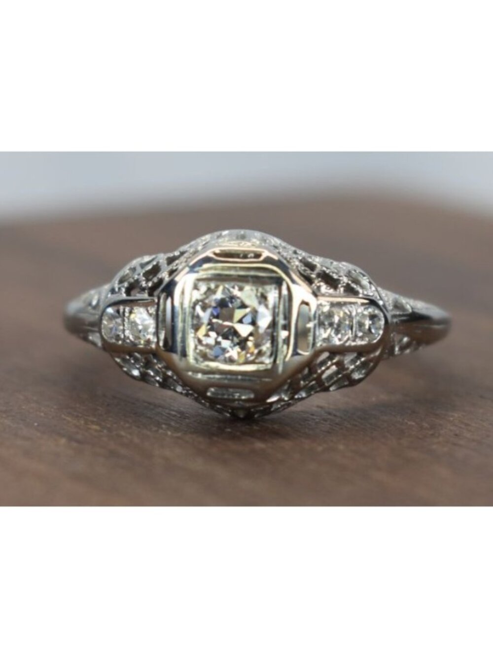 Vintage Platinum Art Deco Old European Cut Diamond Filigree Engagement Ring